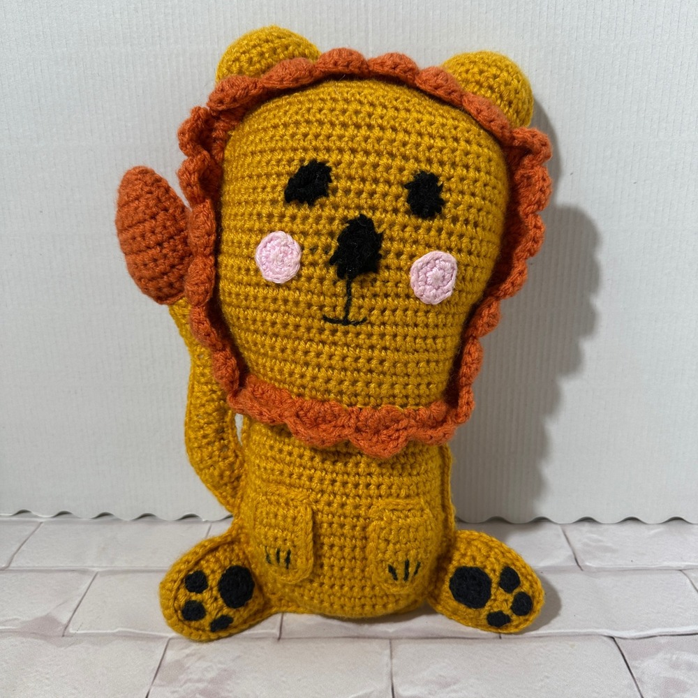 Handmade Crochet Yellow Lion Plush Stuffed Animal Toy Kids‎ Gift